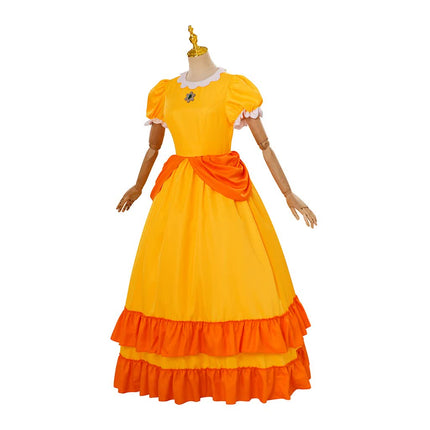 Daisy Cosplay Dress Rosalina Costume Halloween Carnival Cosplay Princess Dress with Crown Birthday Party Stage Wear with Headpiece XS XS Daisy