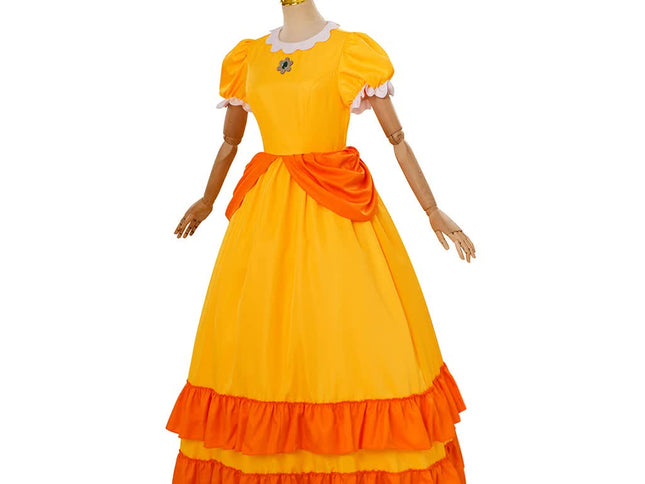 Daisy Cosplay Dress Rosalina Costume Halloween Carnival Cosplay Princess Dress with Crown Birthday Party Stage Wear with Headpiece XS XS Daisy