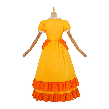 Daisy Cosplay Dress Rosalina Costume Halloween Carnival Cosplay Princess Dress with Crown Birthday Party Stage Wear with Headpiece XS XS Daisy