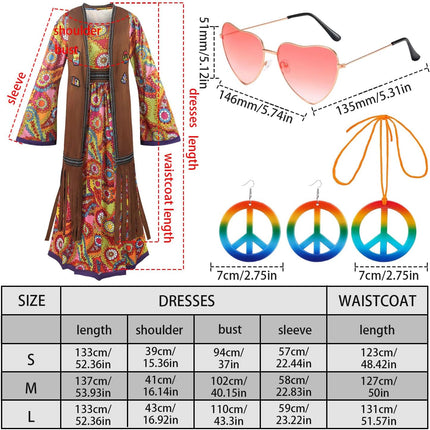 60s costume women, hippie women's dress set, 70s disco halloween outfits, hippie clothing women's costume, 60s clothing accessories M