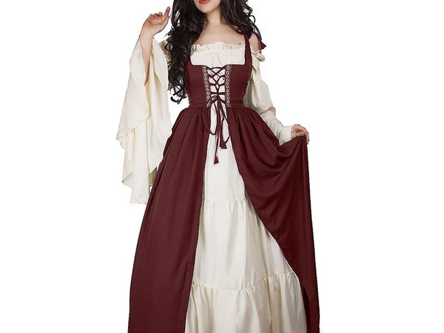 House Of Dasein S-6Xl Medieval Dress Cosplay Halloween Costume For Women Palace Carnival Party - Wine Red - 4Xl