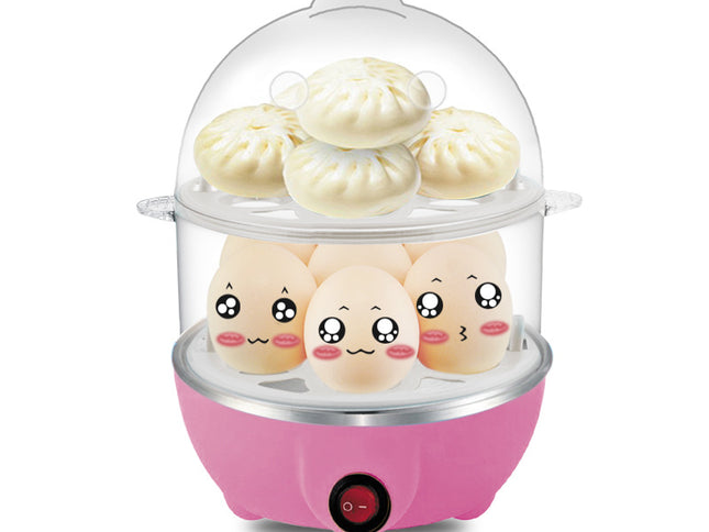 Electric Egg Cooker Steamer with Timer Auto Shut-Off 14 Egg Capacity 350W Double Layer Multifunctional for Milk Food Heating Pink