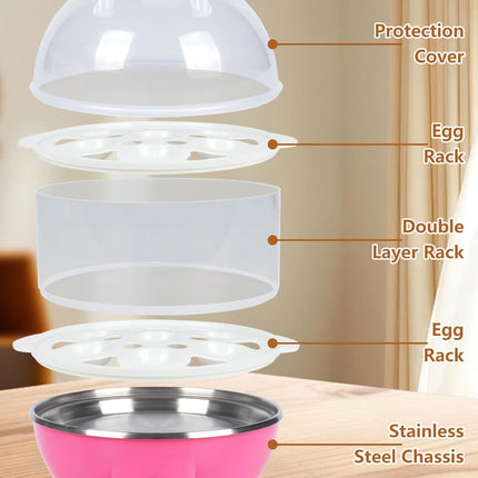 Electric Egg Cooker Steamer with Timer Auto Shut-Off 14 Egg Capacity 350W Double Layer Multifunctional for Milk Food Heating Pink