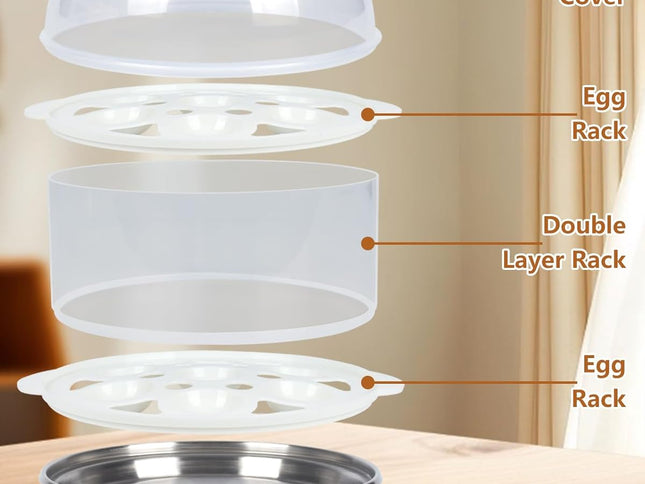 Electric Egg Cooker Steamer with Timer Auto Shut-Off 14 Egg Capacity 350W Double Layer Multifunctional for Milk Food Heating Pink