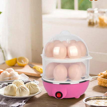 Electric Egg Cooker Steamer with Timer Auto Shut-Off 14 Egg Capacity 350W Double Layer Multifunctional for Milk Food Heating Pink