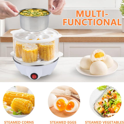 Electric Egg Cooker Steamer with Timer Auto Shut-Off 14 Egg Capacity 350W Double Layer Multifunctional for Milk Food Heating Pink