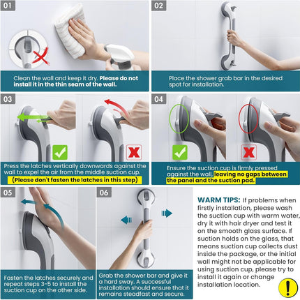 Removable Suction Shower Grab Bars ‚Äì 2 Pack, Grey