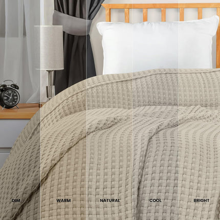 100% Cotton Khaki Waffle Blanket (Big Size - 120x120 Inch) Soft Lightweight Cozy Breathable Bed Blanket for All Seasons