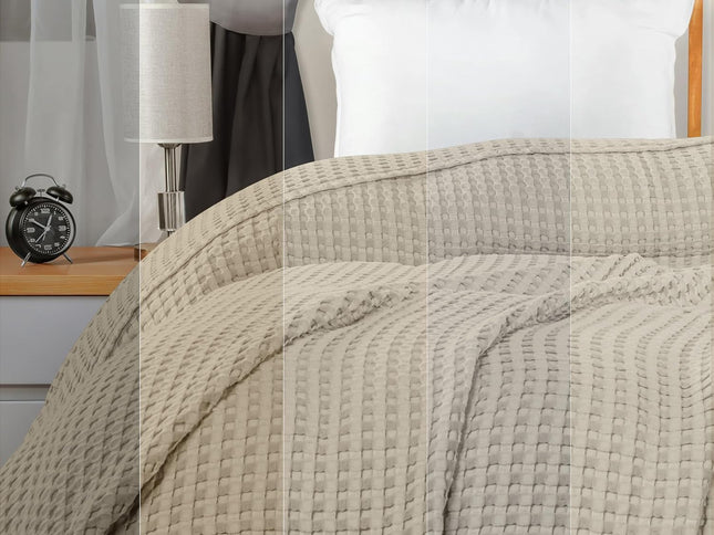 100% Cotton Khaki Waffle Blanket (Big Size - 120x120 Inch) Soft Lightweight Cozy Breathable Bed Blanket for All Seasons