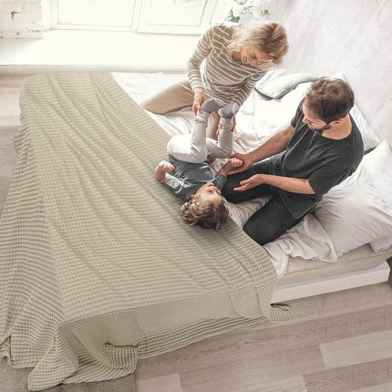 100% Cotton Khaki Waffle Blanket (Big Size - 120x120 Inch) Soft Lightweight Cozy Breathable Bed Blanket for All Seasons