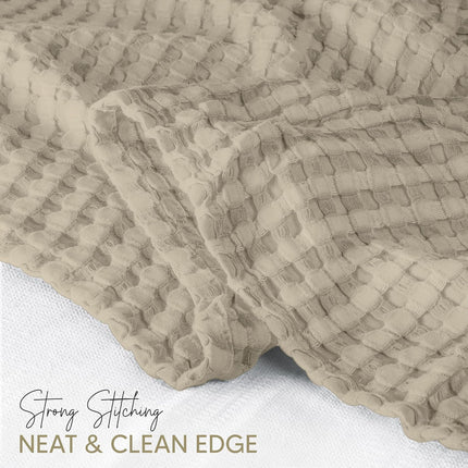 100% Cotton Khaki Waffle Blanket (Big Size - 120x120 Inch) Soft Lightweight Cozy Breathable Bed Blanket for All Seasons