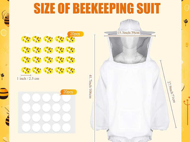 41 Pcs Halloween Beekeeper Costume Set Include 1 Beekeeper Set 20 Felt Bee 20 Round Tape for Cosplay(Large)