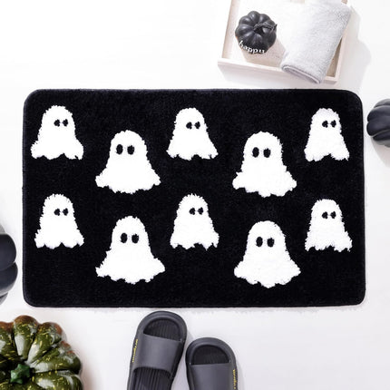 Halloween Bath Mat Spooky Ghosts Gothic Home Decor Black Rugs for Non Slip, Spooky Goth Gift Cute Shower Rug for Bathroom, Bedroom, Living Home Decoration, 20x30in
