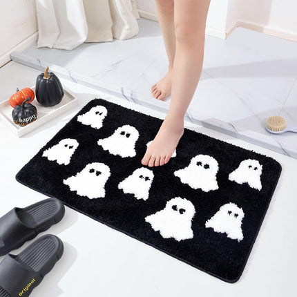 Halloween Bath Mat Spooky Ghosts Gothic Home Decor Black Rugs for Non Slip, Spooky Goth Gift Cute Shower Rug for Bathroom, Bedroom, Living Home Decoration, 20x30in