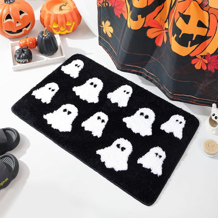 Halloween Bath Mat Spooky Ghosts Gothic Home Decor Black Rugs for Non Slip, Spooky Goth Gift Cute Shower Rug for Bathroom, Bedroom, Living Home Decoration, 20x30in