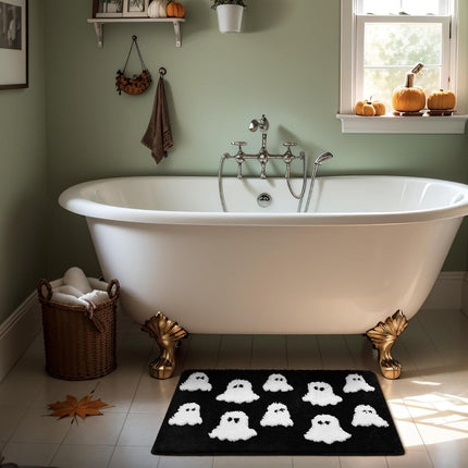 Halloween Bath Mat Spooky Ghosts Gothic Home Decor Black Rugs for Non Slip, Spooky Goth Gift Cute Shower Rug for Bathroom, Bedroom, Living Home Decoration, 20x30in