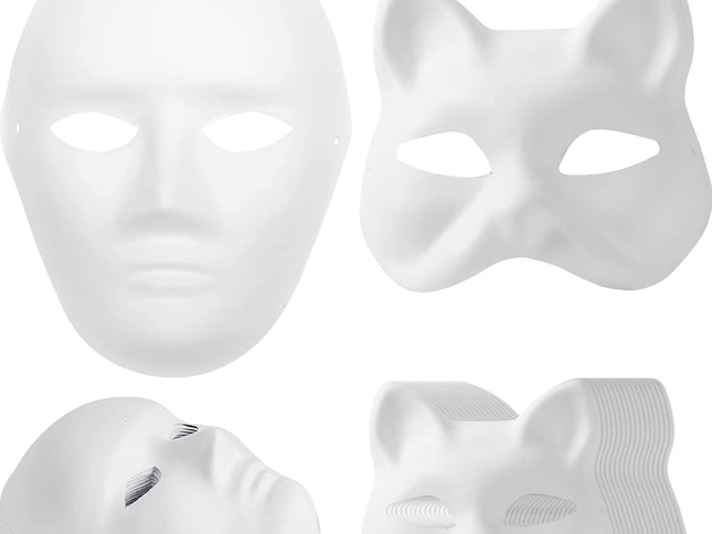 (30+16PCS) Paper Mache Masks & Cat Mask White Blank for Party, Cosplay, Artistic Projects, Theater, Halloween, Masquerade Parties, Classroom Art