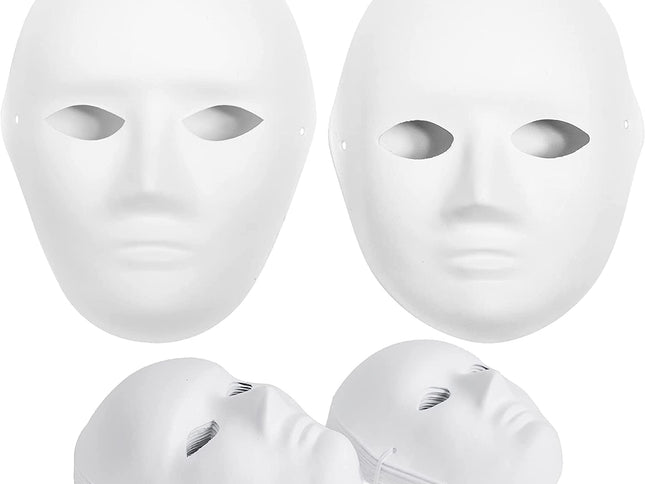 Blank Paper Mache Masks, 14 Pack in 2 Sizes & White Cat Masks, 16 Pack