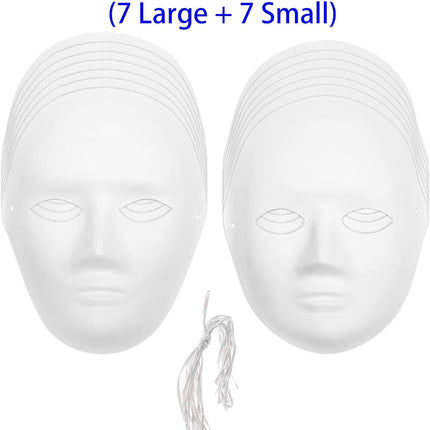 14-Pack Paper Mache Masks (2 Sizes) & 16-Pack Cat Mask White Blank for Party, Cosplay, Artistic Projects, Theater, Halloween, Masquerade Parties, Classroom Art