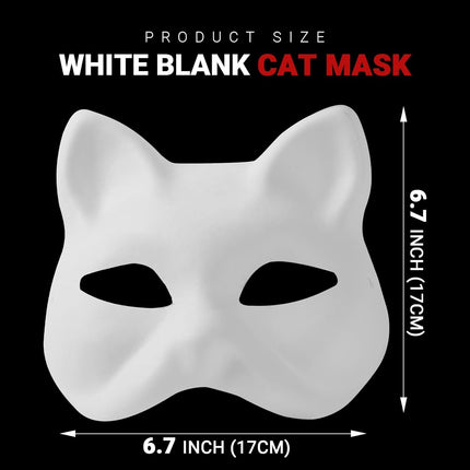 14-Pack Paper Mache Masks (2 Sizes) & 16-Pack Cat Mask White Blank for Party, Cosplay, Artistic Projects, Theater, Halloween, Masquerade Parties, Classroom Art