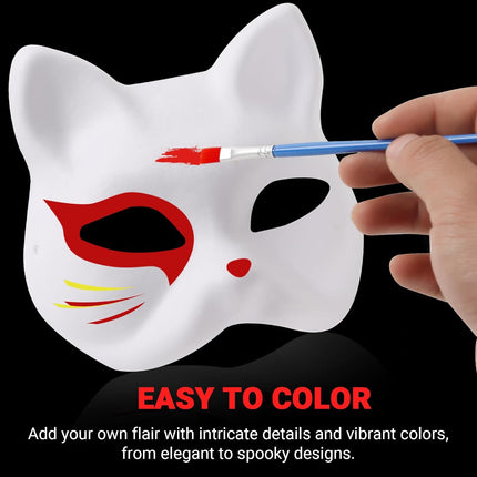 14-Pack Paper Mache Masks (2 Sizes) & 16-Pack Cat Mask White Blank for Party, Cosplay, Artistic Projects, Theater, Halloween, Masquerade Parties, Classroom Art