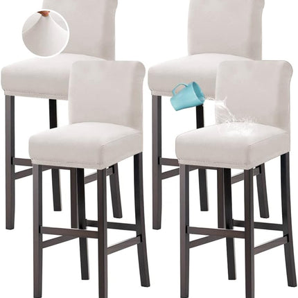 100% Waterproof Bar Stool Cover Stretch Counter Stool Pub Chair Slipcover for Dining Room Removable Soft Thick Solid Fleece Fabric Bar Stool Slipcovers Set of 4, Ivory