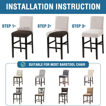 100% Waterproof Bar Stool Cover Stretch Counter Stool Pub Chair Slipcover for Dining Room Removable Soft Thick Solid Fleece Fabric Bar Stool Slipcovers Set of 4, Ivory
