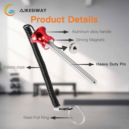 Universal Magnetic Weight Stack Pin with Pull Rope - Heavy Duty Gym for Machines | Commercial & Home Accessories Replacement Pins Strength Training Equipment Red