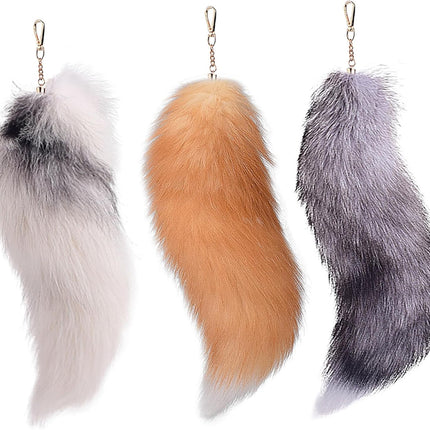 3 Pcs Therian Tail, 15.8 Inch Long Therian Fox Tail with Clasp, Halloween Soft Fluffy Fox Tail Keychain, Hanging Fox Tails for Women Adult Handbag Backpack