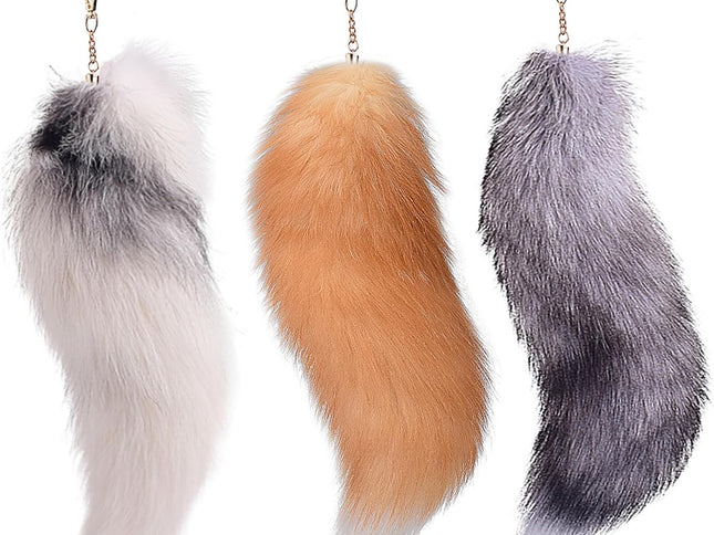 3 Pcs Therian Tail, 15.8 Inch Long Therian Fox Tail with Clasp, Halloween Soft Fluffy Fox Tail Keychain, Hanging Fox Tails for Women Adult Handbag Backpack