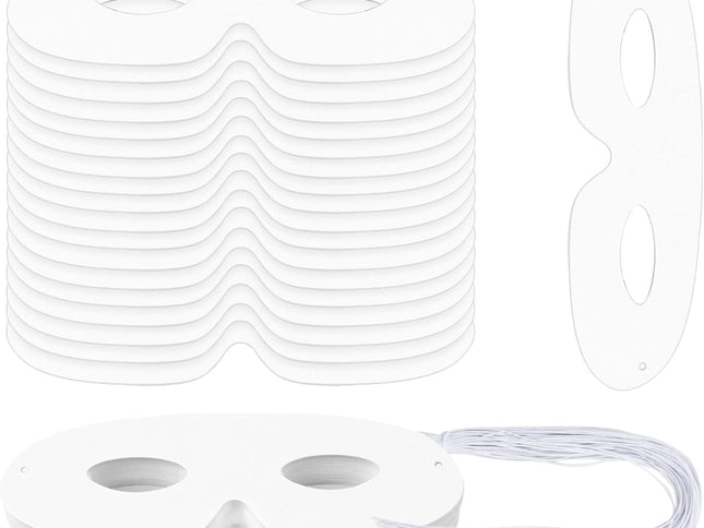 100 Pack White Paper Eye Masks, Plain Masquerade Mask Blank Masks Decorate for Cos-Play, Halloween Party