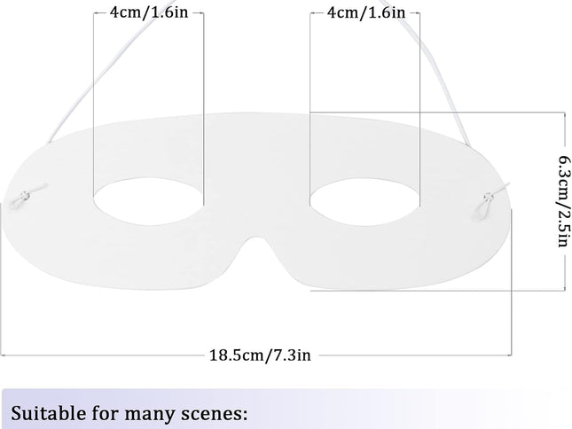 100 Pack White Paper Eye Masks, Plain Masquerade Mask Blank Masks Decorate for Cos-Play, Halloween Party