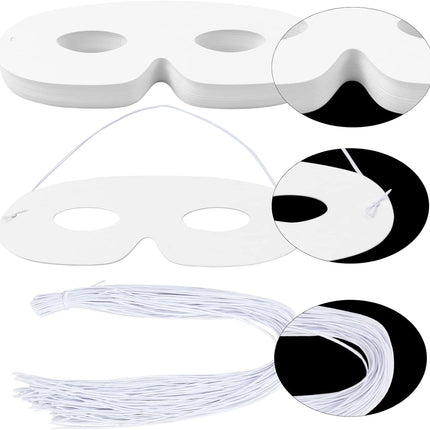 100 Pack White Paper Eye Masks, Plain Masquerade Mask Blank Masks Decorate for Cos-Play, Halloween Party