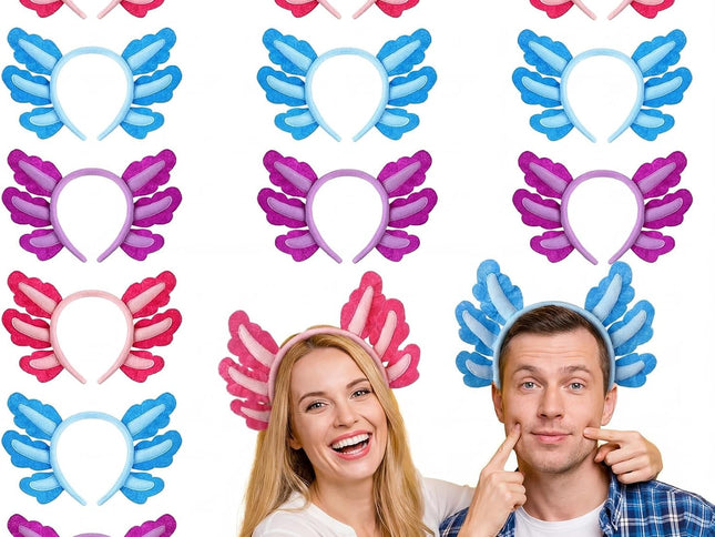 12 Pcs Halloween Axolotl Costume Headband Animal Ear Hair Hoop Headpiece Cosplay Party Favor for Women Adult Christmas Birthday Decor Accessory -