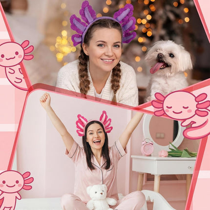 12 Pcs Halloween Axolotl Costume Headband Animal Ear Hair Hoop Headpiece Cosplay Party Favor for Women Adult Christmas Birthday Decor Accessory -