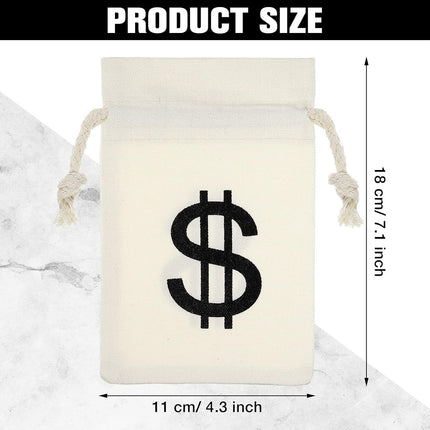 48 Pcs Canvas Money Bags Bulk with Drawstring Dollar Sign Sacks Pouch 4.3 x 7.1 Inch Cash Coin Props for Halloween Bank Robber Pirate Cosplay Party Favors -