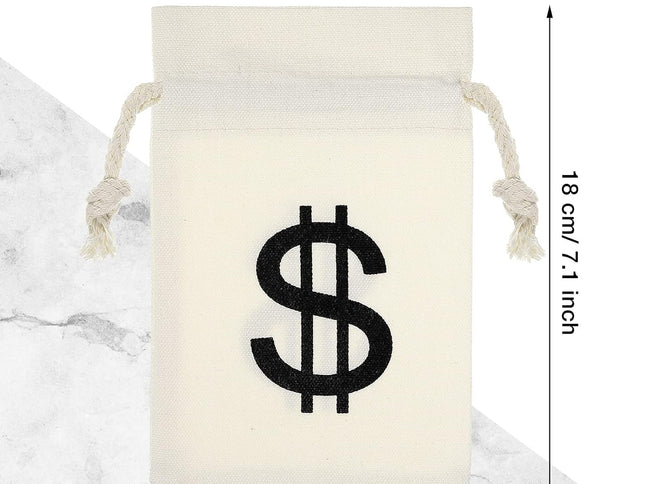 Canvas Dollar Sign Money Bags with Drawstrings ‚Äì 48 Pieces, 4.3 x 7.1in