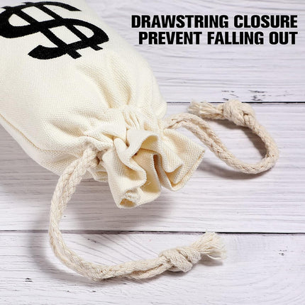 48 Pcs Canvas Money Bags Bulk with Drawstring Dollar Sign Sacks Pouch 4.3 x 7.1 Inch Cash Coin Props for Halloween Bank Robber Pirate Cosplay Party Favors -