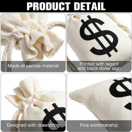 48 Pcs Canvas Money Bags Bulk with Drawstring Dollar Sign Sacks Pouch 4.3 x 7.1 Inch Cash Coin Props for Halloween Bank Robber Pirate Cosplay Party Favors -