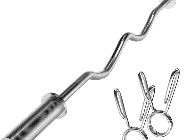 Olympic EZ Curl Bar - 47" Weightlifting Barbell for Bicep Curls & Tricep Extensions Fits 2-Inch Weight Plates 500LB Capacity Chrome with Needle Bearings 2 Spring Collars