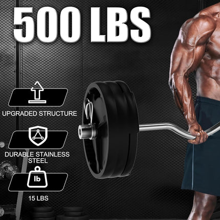 Olympic EZ Curl Bar - 47" Weightlifting Barbell for Bicep Curls & Tricep Extensions Fits 2-Inch Weight Plates 500LB Capacity Chrome with Needle Bearings 2 Spring Collars