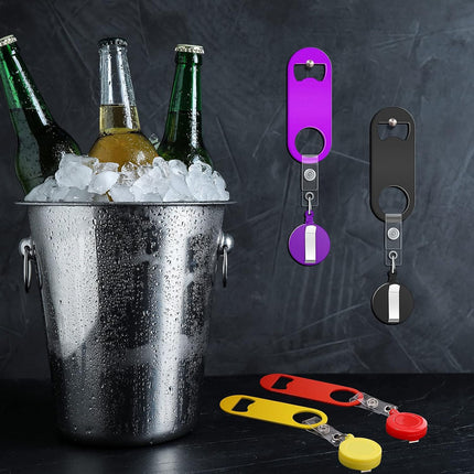 Bottle Opener - 8 pieces - Telescopic Bottle Opener - Bartender - Flat Beer Opener - With Round Base - For Kitchen, Dining Room, Home Use, Party Gift - 8 Colours - 87*33mm - 32g