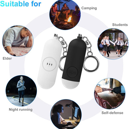 Alarm - Torch - 2-pack - 130dB - Personal alarm - Security alarm - Rechargeable - Emergency siren - with LED light - Keychain - (Black & White)