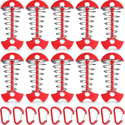 Carabiner Hook - Red - 10-pack - Ceiling Anchor with Carabiner Hook - Aluminium - Anchor - Spring Pin - Camping - Outdoor - Fishbone - Tent Anchor - Tent Rope - Spanner - Fishing Line - Adjuster - Pin