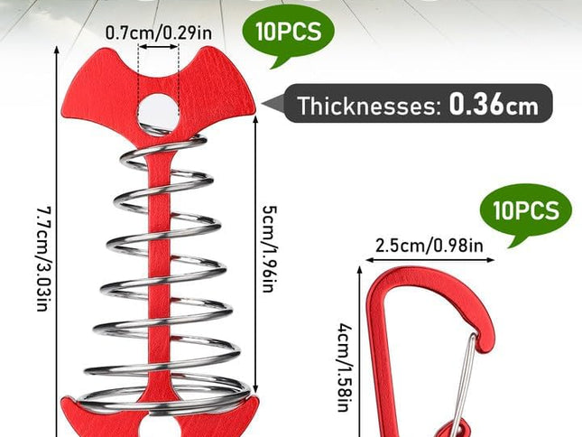 Aluminium Carabiner Tent Anchor Hooks ‚Äì 10 Pack, Red