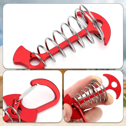 Carabiner Hook - Red - 10-pack - Ceiling Anchor with Carabiner Hook - Aluminium - Anchor - Spring Pin - Camping - Outdoor - Fishbone - Tent Anchor - Tent Rope - Spanner - Fishing Line - Adjuster - Pin