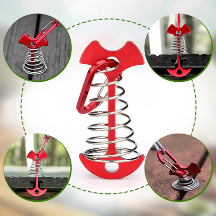 Carabiner Hook - Red - 10-pack - Ceiling Anchor with Carabiner Hook - Aluminium - Anchor - Spring Pin - Camping - Outdoor - Fishbone - Tent Anchor - Tent Rope - Spanner - Fishing Line - Adjuster - Pin