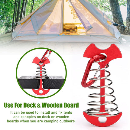 Carabiner Hook - Red - 10-pack - Ceiling Anchor with Carabiner Hook - Aluminium - Anchor - Spring Pin - Camping - Outdoor - Fishbone - Tent Anchor - Tent Rope - Spanner - Fishing Line - Adjuster - Pin