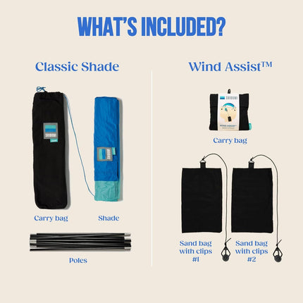 3.0 Version | Wind-Powered Beach Tent Shade Canopy | Sets Up in 3 Mins | 150 Sq. Ft. of Shade for up to 8 People | Includes Wind Assist | UPF 50+ Sun Protection