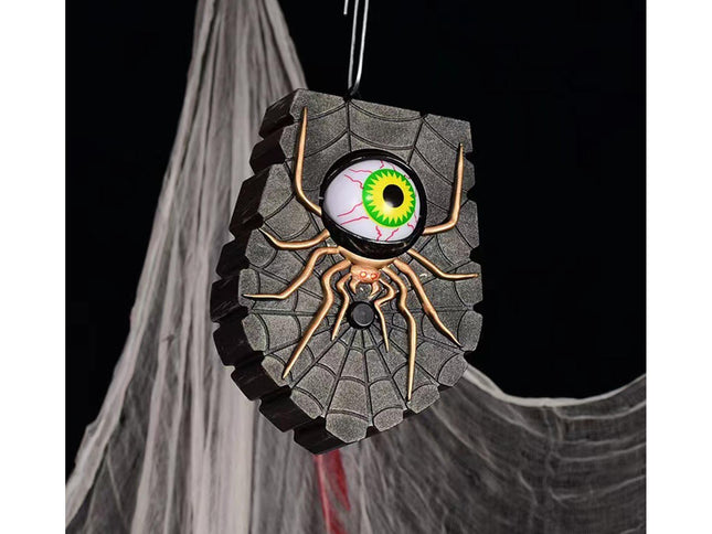 Halloween Doorbell Horror Realistic Big Eyeball Terrifying Vivid Spider Decorative Hanging Sounding Energy-saving Spider Doorbell for Halloween-Green